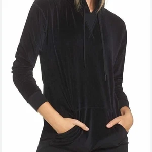 Zella Hoodie Size Medium Pullover Black Velvet Drawstring Kangaroo Pockets - Picture 1 of 7