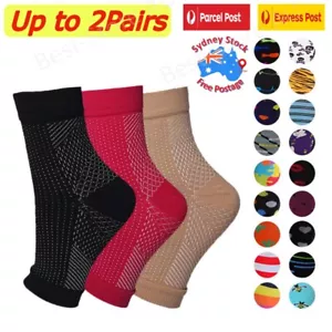 2 Pair Foot Sleeve Plantar Fasciitis Compression Socks Achy Swelling Heel Ankle - Picture 1 of 18