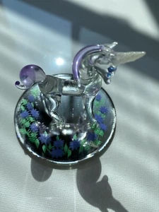 Vintage Miniatur Glas Baron Einhorn Spiegelfuß Märchenfigur - Bild 1 von 12