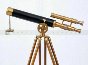 Telescopio de doble cañón náutico marino antiguo de latón de 18" con soporte de trípode regalo - Imagen 1 de 5