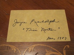 Joyce Randolph Autographed 3x5 Index Card PSA PRE CERT