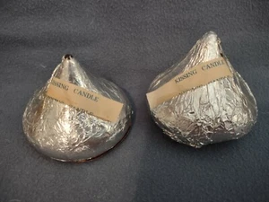 2 VINTAGE HERSHEY'S KISS CANDLE WRAPPED IN FOIL 3" WIDE x 2.5" HIGH RARE FIND - Picture 1 of 3