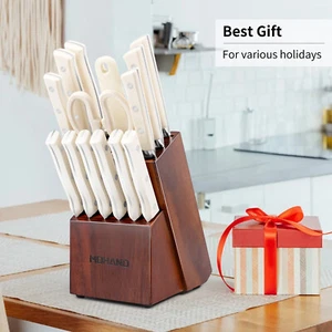 15 Pcs Professional Kitchen Knife Set with Block Wooden German Stainless Steel - Picture 1 of 9
