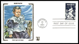 1983 Babe Ruth FDC primo giorno di emissione Z cachet di seta - Foto 1 di 2