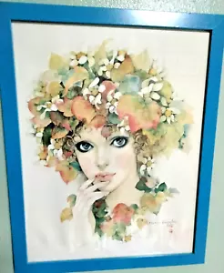 RARE MIRA FUJITA FRAMED AUTUMN GIRL PORTRAIT ART PRINT 15”X12” - Picture 1 of 9