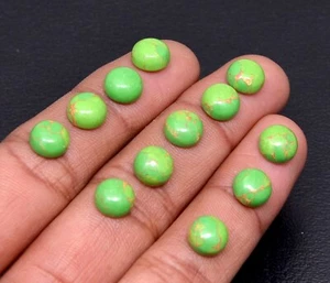 Lotto 12 pezzi rame verde turchese - 8 mm cabochon tondo pietra preziosa sfusa - Foto 1 di 7