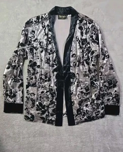 Bob Mackie Wearable Art Jacket Womens Medium Black Tan Crushed Velvet Kimono - Picture 1 of 10