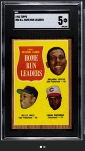 1962 Topps NL Home Run Leaders Orlando Cepeda Willie Mays Frank Robinson SGC 5