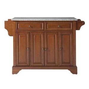 CROSLEY FURNITURE Kitchen Island Adjustable Shelf W/Granite Top Lafayette Cherry - Picture 1 of 2