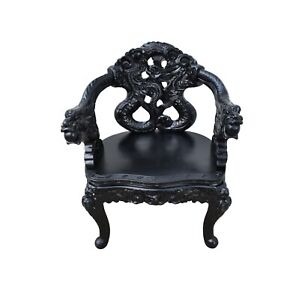 Vintage Japenese Ornate Hand Carved Dragon Chair
