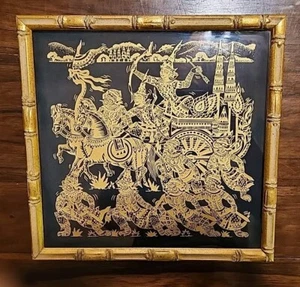 ART FABRIC SILK PRINTING SCREEN CRAFTS TRADITIONAL RAMAYANA MYTH VISHNU ARMY - Picture 1 of 8