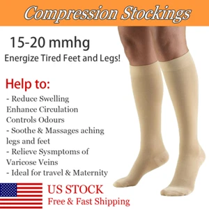 Solid Color Pressure Cycling and Running Medical Compression Socks 15-20 mmhg - Picture 1 of 16
