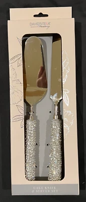 David Tutera Boda Plata Cristal Bling Pastel Cuchillo y Servidor Juego NUEVO Foto 1 de 4