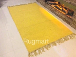Eco Friendly Plain Yellow Recycled Cotton Rich Yarn Reversible Washable Rugs - Picture 1 of 11