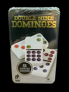 DOUBLE-NINE Dominoes Set of 55 Color Dot Metal Storage Tin Cardinal New Sealed - Picture 1 of 2