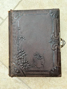 Vintage Antique Victorian Leather Embossed Card Photo Album - unused - Picture 1 of 15