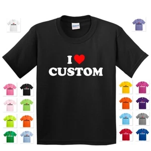 YOUTH KIDS I HEART CUSTOM TEXT NAME PERSONALIZED LOVE VALENTINE GIFT T-SHIRT TEE - Picture 1 of 18