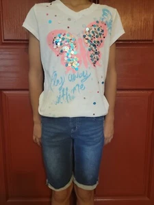 JUSTICE GIRLS Size 12S BLUE JEAN BERMUDA SHORTS STRETCH WITH SHIRT - Picture 1 of 4