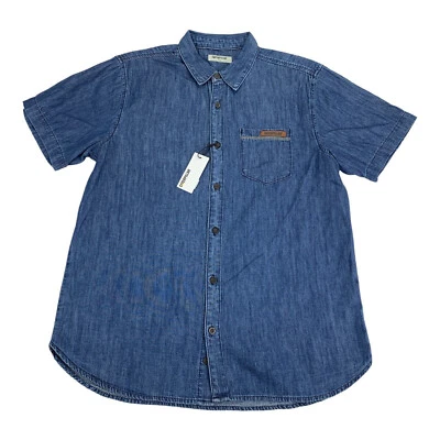 CAT CATERPILLAR Stone Blue Short Sleeve Front Button Stanard Fit Shirt Large - Image 1 of 2