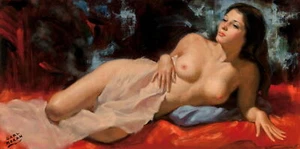 EARL MORAN Pin-up Art Poster or Canvas Print SEXY RECLINING GIRL #EM14 - Picture 1 of 1