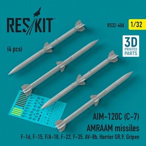 AIM-120C (C-7) AMRAAM missiles (4 pcs) (3D Printed) Scale 1:32 ResKit RS32-0406 - Picture 1 of 3