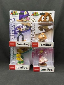 Super Mario Bros Amiibo Lote de 4 Difíciles de Encontrar Nuevo en Caja Waluigi Goomba Koopa Princesa! - Imagen 1 de 19