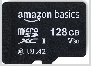 Amazon Basics 128GB Micro SDXC Memory Card with Full Size Adapter, A2, U3, - Picture 1 of 5