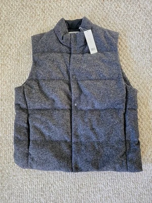 NUEVO CON ETIQUETAS VINCE Chaleco de plumón de lana jaspeado carbón frontal a presión para hombre talla XL   Foto 1 de 4