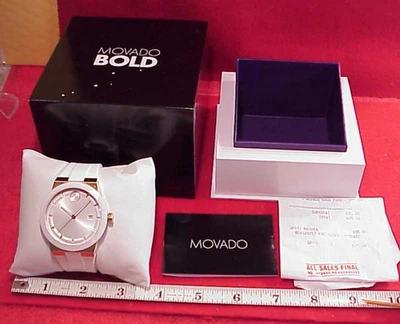 RELÓGIO MASCULINO MOVADO BOLD FUSION 3600899 PULSEIRA DE SILICONE BRANCO OURO DOIS TONS 44mm - Imagem 1 de 4