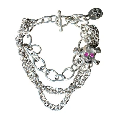 DECOROUS STERLING SILVER 4 STRAND SKULLY SKULL & CROSSBONES DESIGNER BRACELET - Image 1 of 4