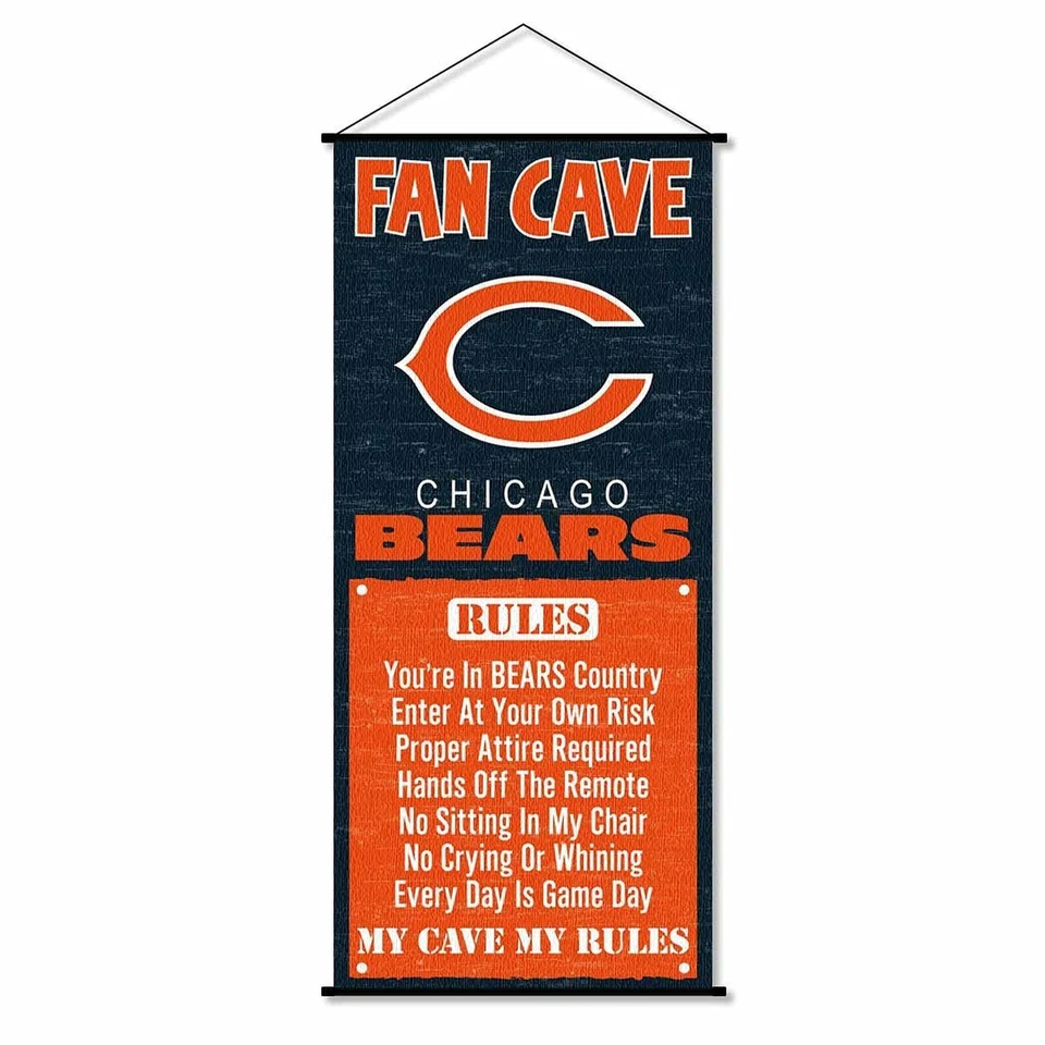 Win-craft Chicago Bears Game Room Man Cave Banner- NFL licensed 16”x36”