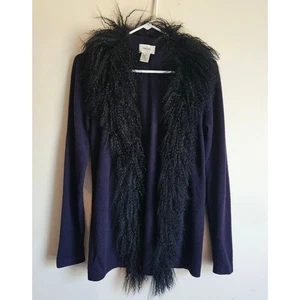 Gorgeous Neiman Marcus 100% Cashmere Navy Cardigan W/Lambswool Collar Sz M - Picture 1 of 5