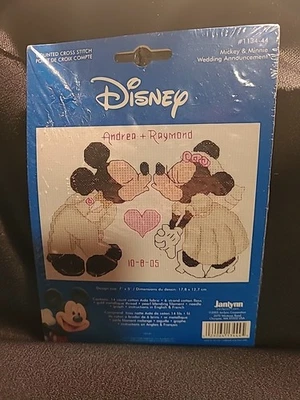 Mickey & Minnie Wedding Announce. Disney Janlynn Cross Stitch Kit #1134-44 - Image 1 of 4