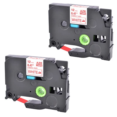 Cinta de etiquetas de tela compatible Brother TZ-FA3R TZe-FA3R roja sobre blanca 2PK de 12 mm Foto 1 de 4