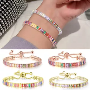 Pulsera de plata 925 circonita cúbica cristal cadenas boda mujeres joyería regalo EE. UU. - Imagen 1 de 20