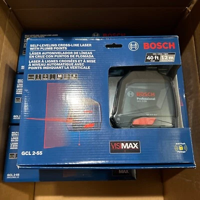 BOSCH GCL 2-55 VisiMax Red Self Leveling Cross-Line Laser Level 40ft/12m NEW - Image 1 of 2
