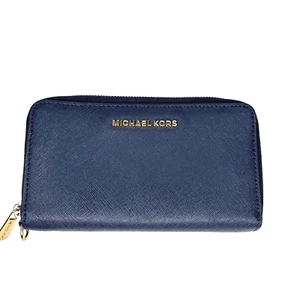 :Authentic MICHAEL KORS Jet Set Travel Zip Around Phone Case Wallet Navy - Picture 1 of 7