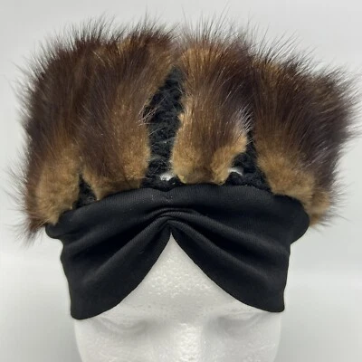 Chapéu de pele vintage marrom vison? Luxo estilo turbante elástico anos 50 anos 60 dinheiro antigo - Imagem 1 de 4
