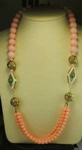 Koralle Türkis Statement Halskette mit Nepal Perlen Handarbeit - Bild 1 von 3