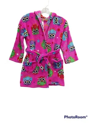 Bata Komar Kids Talla XS 5/6 Rosa Estampado de Búho Polar Con Capucha Corbata Cintura Foto 1 de 4