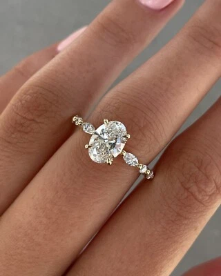 1.20 Carat Oval Cut Moissanite Engagement Ring, 14kT Yellow Gold Bridal Jewelry. - Image 1 of 4