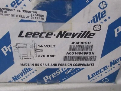 NEW GENUINE OEM Prestolite Leece Neville  Alternator 14V 270 AMP A0014949PGH - Image 1 of 4