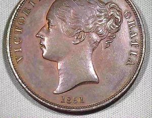 1851 United Kingdom Penny Victoria bronze 34mm .656 oz beautiful details - Picture 1 of 6