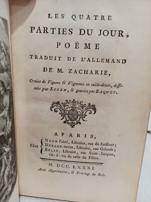 1781 Les Quatre Parties Du Jour Poeme, M. Zacharie, Eisen Illustrated Baquoy, SC - Image 1 of 4