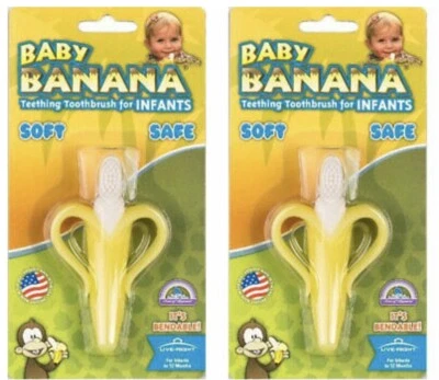 2 Yellow Banana Toothbrush Training Teether Tooth Brush for Infant, Baby&Toddler - Image 1 of 4