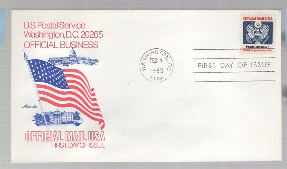 US FDC # o138. "D" Rate Official for Postcard Artmaster   1985, 9h733 - Image 1 of 1