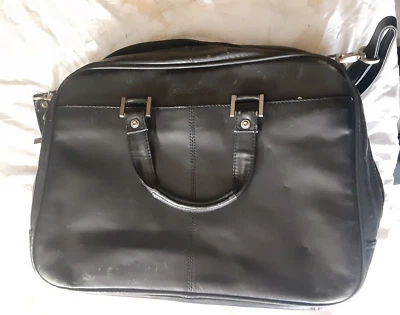 Kenneth Cole Reaction Black Leather Laptop Briefcase Bag Shoulder strap *WEAR* - Imagem 1 de 4