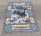 Pure Country BLACK BEAR Lodge Fish Tapestry Afghan Throw Blanket USA vintage