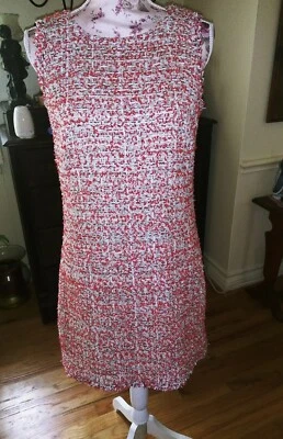 Ann Taylor Cute Fringe Trimmed Tweed Sheath Dress Red  Sleeveless  Size 8 - Image 1 of 4