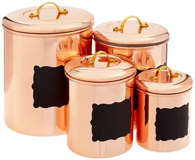 Old Dutch 4 Piece Decor "CHALKBOARD" Canister Set, 4 quart, Copper - Image 1 of 4